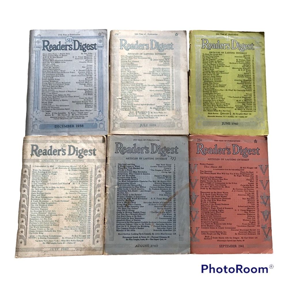 Vintage 30’s 40’s Reader’s Digest 1938 1939 1940 1941 Lot of 6